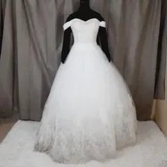 希少デザイン◎オフショルダーウェディングドレス Aライン 刺繍 ヴェール 90s