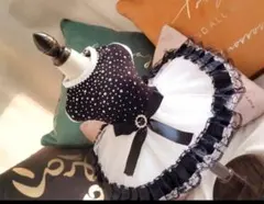 犬服ドレス 黒と白の フリル付き　ワンピース服