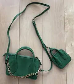 ZARA ミニショルダーバッグ グリーン 2WAY チェーン付き