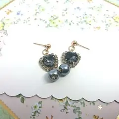 No.156☆ハート（ダークグレー） ピアス イヤリング マスクチャーム