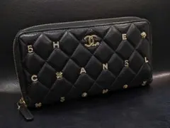 CHANEL◎ラッキークローバー長財布/カメリア/ココマーク/黒/ラムスキン