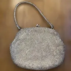 シルバー 総ビーズ刺繍 バッグ　レトロクラッチ　ハンドバック　パーティー