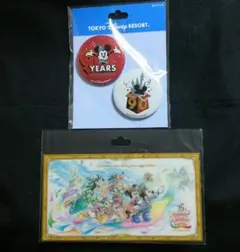 ディズニー☆アニバーサリーグッズ   90周年缶バッジ&35周年ポストカード