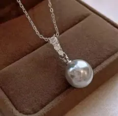 一粒パール・ダイヤネックレス　シルバー　結婚式　真珠　韓国 ブラック 黒 グレー