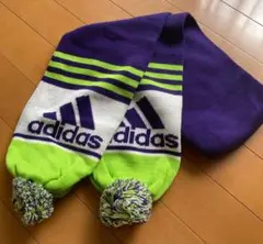 adidas マフラー フリーサイズ　黄緑×紫　子供用　ジュニア　キッズ