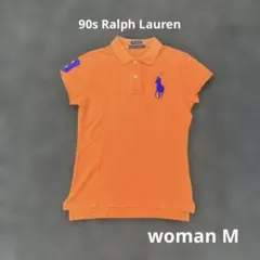 00-90s ラルフローレン ビッグポニー ポロシャツ オレンジ ポニー刺繍紫