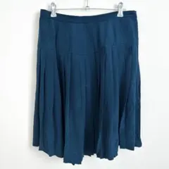 プリーツスカート 膝丈スカート ネイビー オフィス 通勤 上品 シンプル 古着