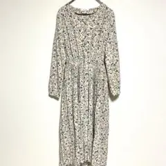 Mouth Vally 花柄 ロングワンピース 前ボタン Vネック 長袖 M