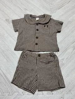 ミッキーチェック柄 半袖シャツ&ショートパンツ 90センチのサムネイル