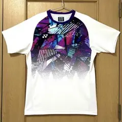 【準美品】 YONEX ゲームシャツ 15143 ユニL ホワイト／パープル