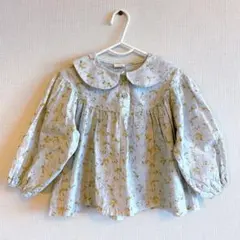 韓国子ども服 monbebe 花柄ブラウス くすみブルー