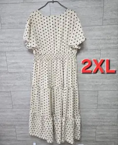 ドット柄フレア袖ロングワンピース 2XL