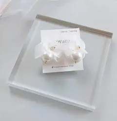 【再販】シフォン パール ピアス イヤリング ブライダル ホワイト ハンドメイド