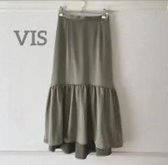 VIS ヘビーサテン切替ギャザースカート ロングスカート カーキ 秋服 冬服