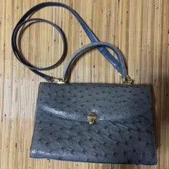 オーストリッチレザー グレー ショルダーバッグ