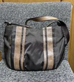 IBIZA イビザ ナイロン ショルダーバッグ カーキ色ナイロンとブラウン本革