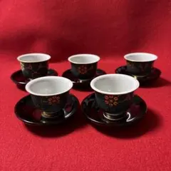 輪島塗 茶托 純金手描蒔絵 -黒-漆塗り 茶托5客セット 和食器 懐石道具 