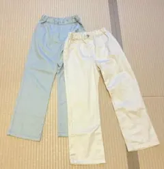 値下げ！【野活に】130サイズ★女子★水色と生成りのカジュアルパンツ 2点セット