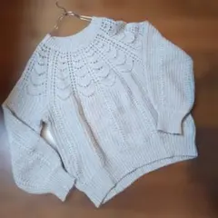 LOWRYS FARM　透かし柄編み　モヘア混　ニット　プルオーバー　ベージュ