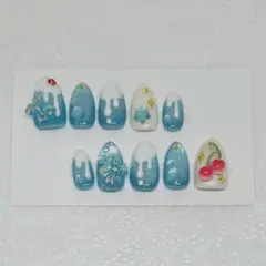 ｟現品｠ ネイルチップ　クリームソーダ　青　ブルー　水色　マグネット　個性派