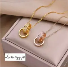 ネックレス 金ア ダブルリング ✨czダイヤ 【ラスト1】 サージカルステンレス