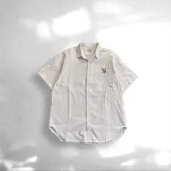 【犬刺繍】coen コットンシャツ 半袖 メンズM 刺繍ロゴ 白 カジュアル