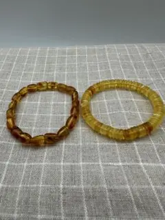 ☆天然☆ バルト海産　天然アンバー 琥珀 ブレスレットフリーサイズ 2点 美品