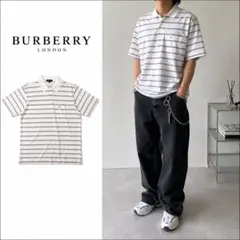 BURBERRY LONDON ポロシャツ ボーダー L ホワイト　半袖　y2kのサムネイル