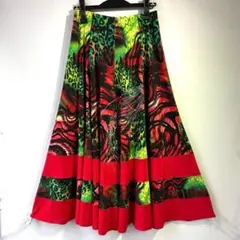 No.4152 ML 赤×グリーン 柄 ジルコン デザイン スカート★社交ダンス