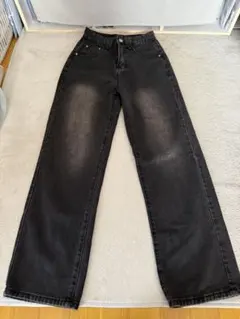 ブラックワイドレッグジーンズ ハイウエスト