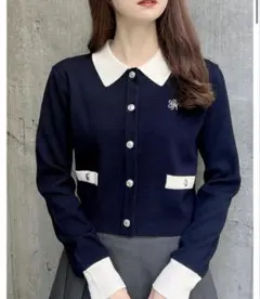 INGNI 襟付配色金ボタンニットカーディガン