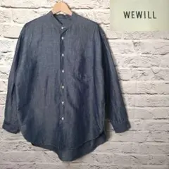 美品・22SS■WEWILL ダンガリーバンドカラー 長袖シャツ ネイビー 麻混のサムネイル