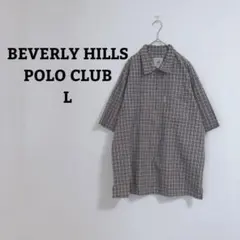 ビバリーヒルズポロクラブ　シャツ　チェック　ハーフジップ　綿　コットン100　Lのサムネイル