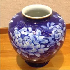香蘭社 木蓮紋 染付赤瑠璃 金彩 花瓶 花器 フラワーベース オールド