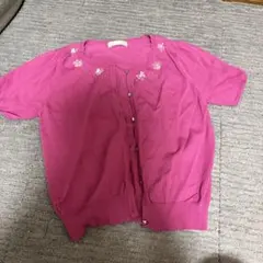 ピンク　カーデガン　丈短い