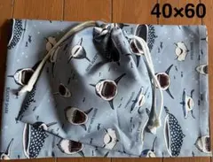 訳あり★薄水色シャークパラダイス★給食セット★巾着＆ランチョンマット40×60