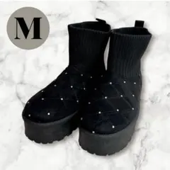【新品】 ブラック キルティング ムートンブーツ M ストーン　辻希美　厚底