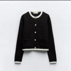 ZARA 金ボタン　バイカラーニットカーディガン　S