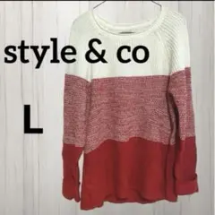 style & co ボーダー柄ニットセーター 【Ꮮ】 レッド ホワイトのサムネイル