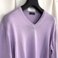 3.2万 モルガーノ Vネック 50 ピンク コットン ニット ラベンダー 綿