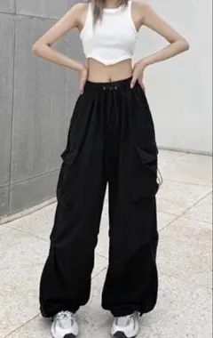 パラシュートパンツ カーゴパンツ ダンス ストリート 韓国 S ブラック