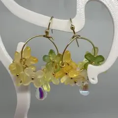 ハンドメイド 花モチーフ フープピアス