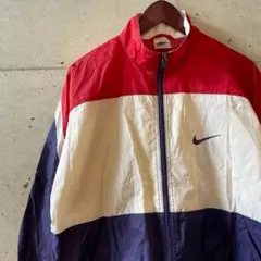 銀タグ 刺繍ロゴ NIKE ナイロンジャケット 90s 白赤紺 ビッグスウッシュ