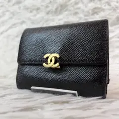 美品✨シャネル 三つ折り カードケース キャビアスキン ココマーク ホック金具