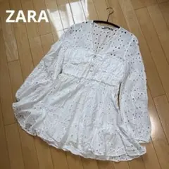 ザラ カットワーク エンブロイダリー ショート ワンピース ホワイト チュニック