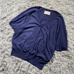 n’Or LABEL 五分袖Vネックニットカーディガン 綿レーヨン F 紺