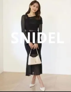 スナイデル　シアーブロッキングワンショルワンピース 黒