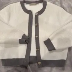 JUSGLITTY リブ編みカーディガン 長袖 ホワイト・グレー