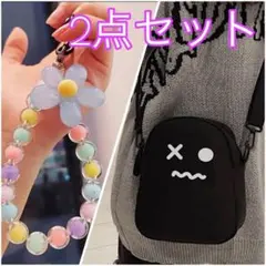 【ショルダーバッグ ブラック 韓国系 原宿系 ユニセックス スマホストラップ
