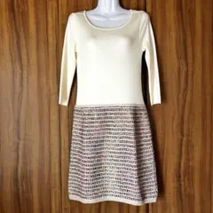 アンタイトル　UNTITLED　アイボリー×ベージュ　ドッキングワンピース